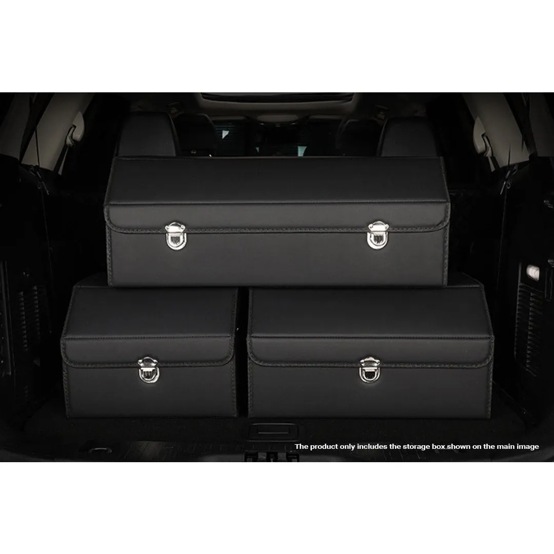 SOGA 4X Leather Car Boot Collapsible Foldable Trunk Cargo Organizer Portable Storage Box With Lock Black Medium