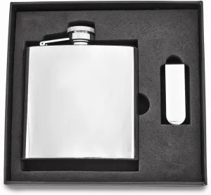 Solid 6 Oz. Stainless Steel Flask and Money Clip Gift Set