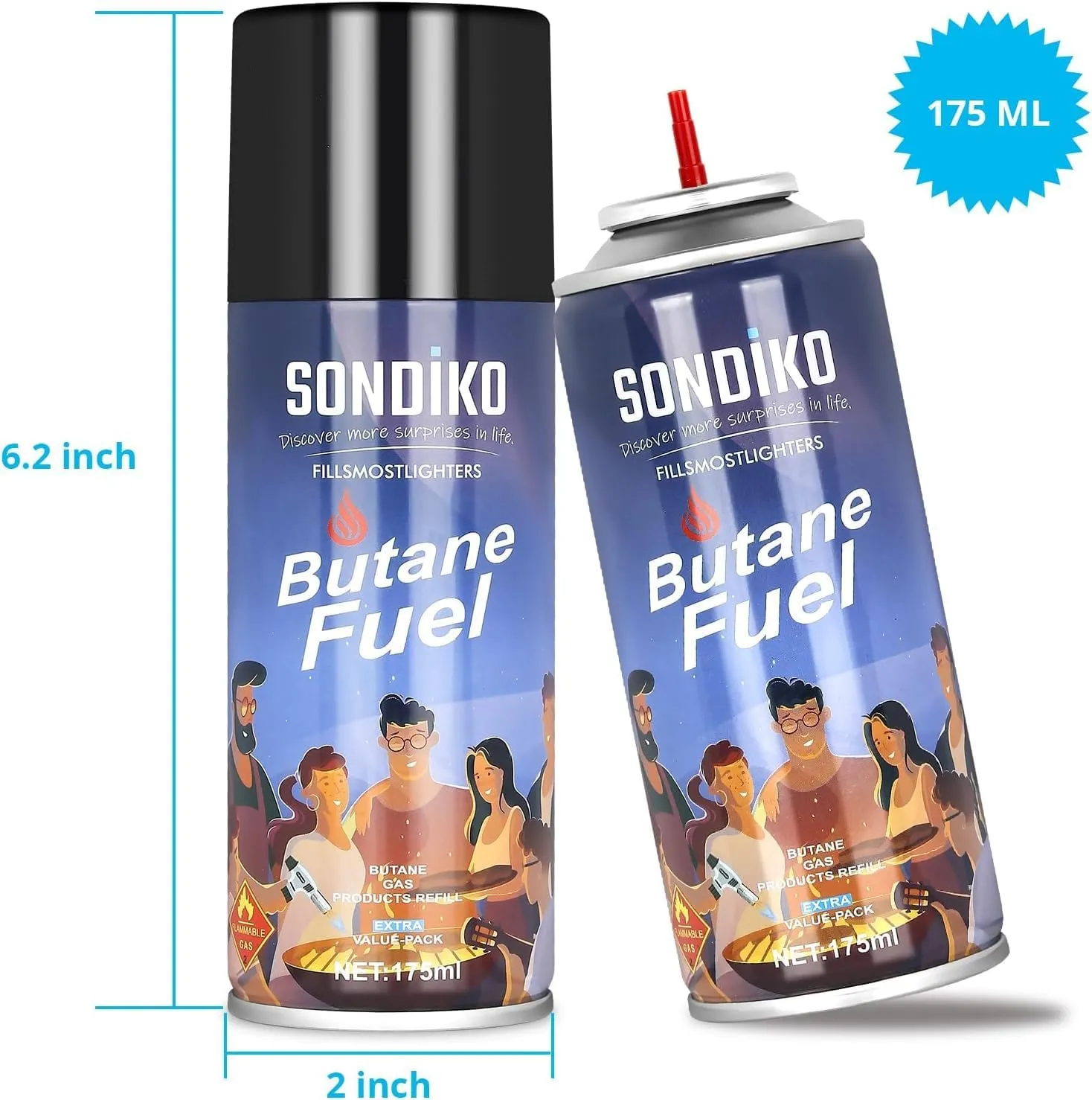 Sondiko Butane Refill, 175 ml, Butane Fuel Refill, Lighter Fluid Refill Canister, Butane Refill for Torch Lighter, Butane Torch, Kitchen Blow Torch(3 Can)