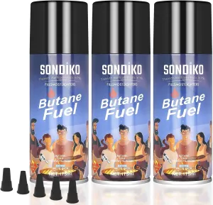 Sondiko Butane Refill, 175 ml, Butane Fuel Refill, Lighter Fluid Refill Canister, Butane Refill for Torch Lighter, Butane Torch, Kitchen Blow Torch(3 Can)