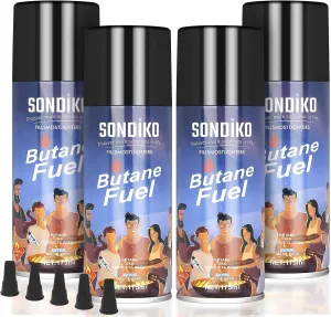 Sondiko Butane Refill, 175 ml, Butane Fuel Refill, Lighter Fluid Refill Canister, Butane Refill for Torch Lighter, Butane Torch, Kitchen Blow Torch(4 Can)