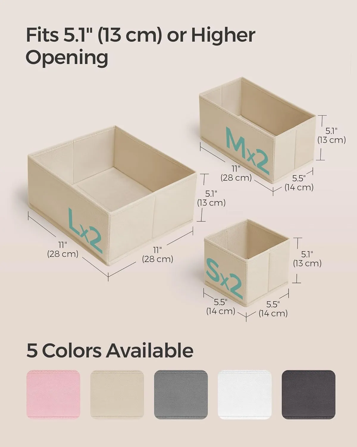SONGMICS Drawer Organizer, Dresser Drawer Organizers, Set of 6, Foldable Fabric Storage Bins for Socks, Underwear, Bras, Ties, Scarves, Sand Beige URDZ006Y01