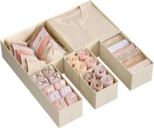 SONGMICS Drawer Organizer, Dresser Drawer Organizers, Set of 6, Foldable Fabric Storage Bins for Socks, Underwear, Bras, Ties, Scarves, Sand Beige URDZ006Y01