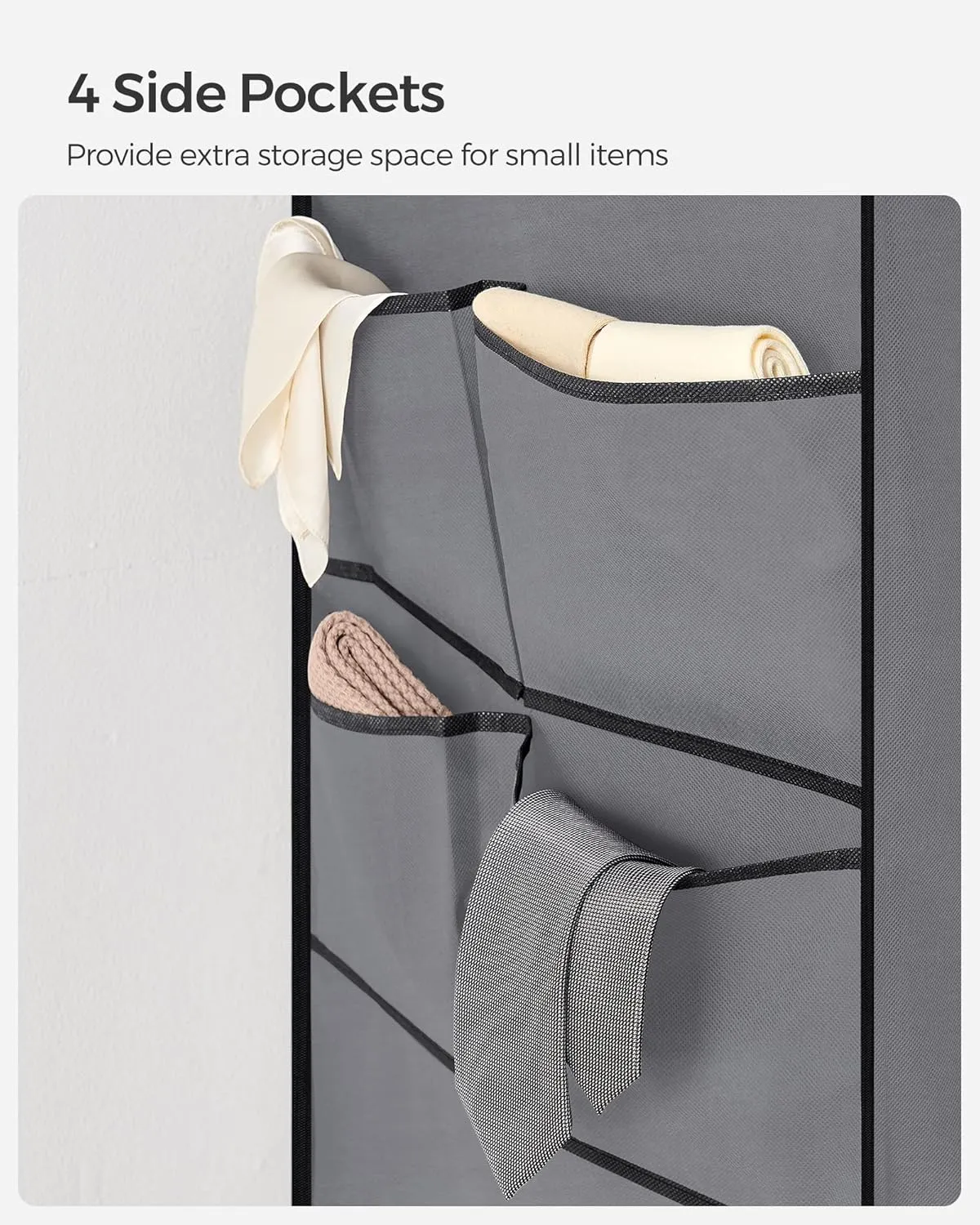 SONGMICS Portable Closet, Wardrobe Closet Organizer with Cover, 3 Hanging Rods and Shelves, 4 Side Pockets, 51.2 x 17.7 x 65.7 Inches, Large Capacity for Bedroom, Living Room, Gray URYG092G02