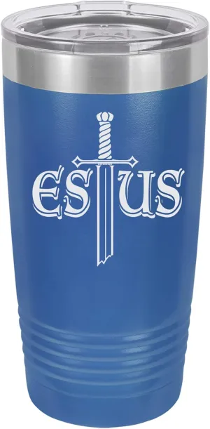 Souls of the Dark Estus Flask Design Engraved Vacuum Insulated Travel Drink Tumbler, 20 Oz., Blue