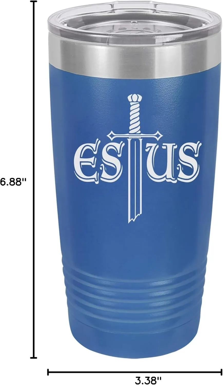 Souls of the Dark Estus Flask Design Engraved Vacuum Insulated Travel Drink Tumbler, 20 Oz., Blue