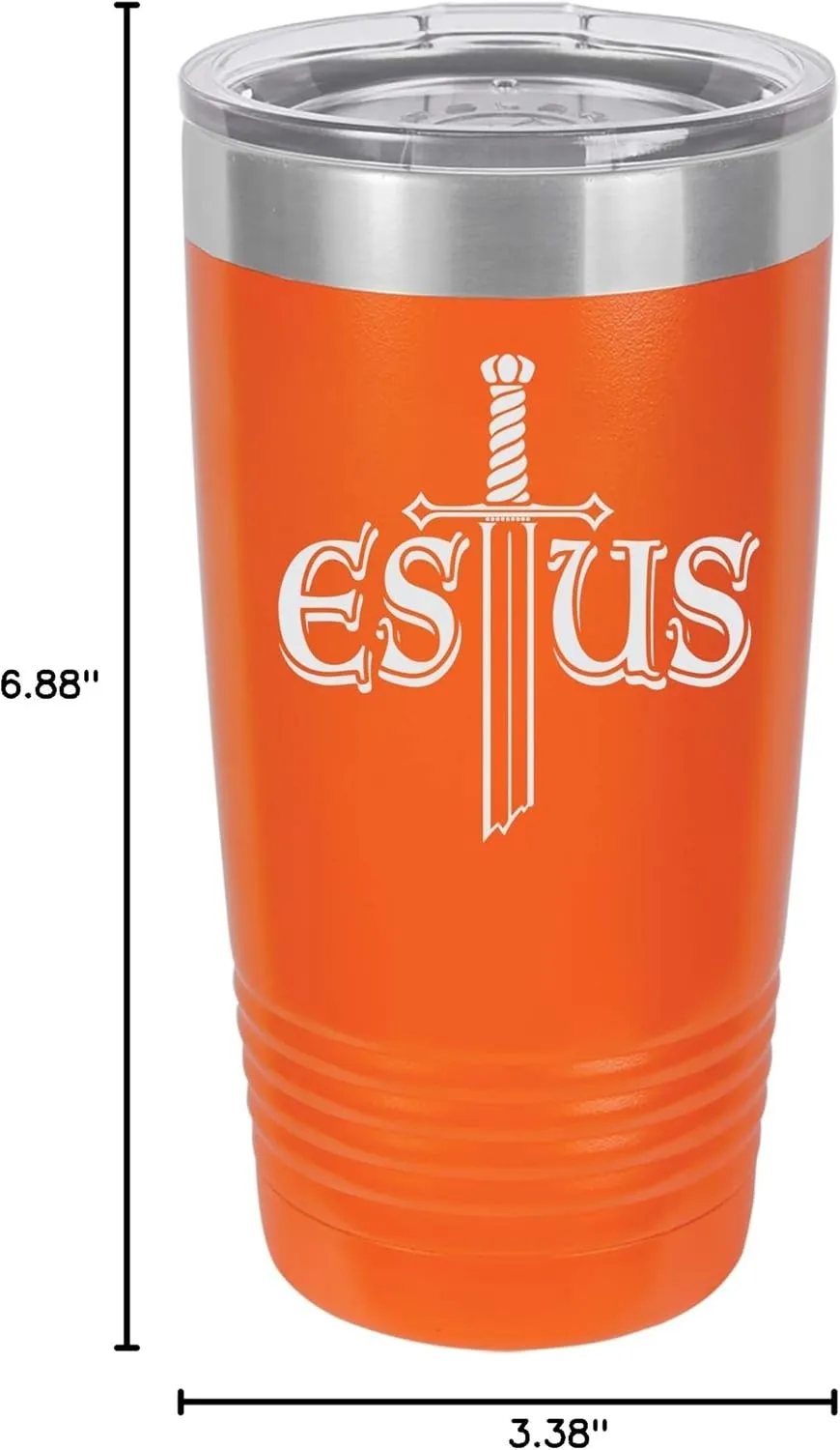 Souls of the Dark Estus Flask Design Engraved Vacuum Insulated Travel Drink Tumbler, 20 Oz., Orange