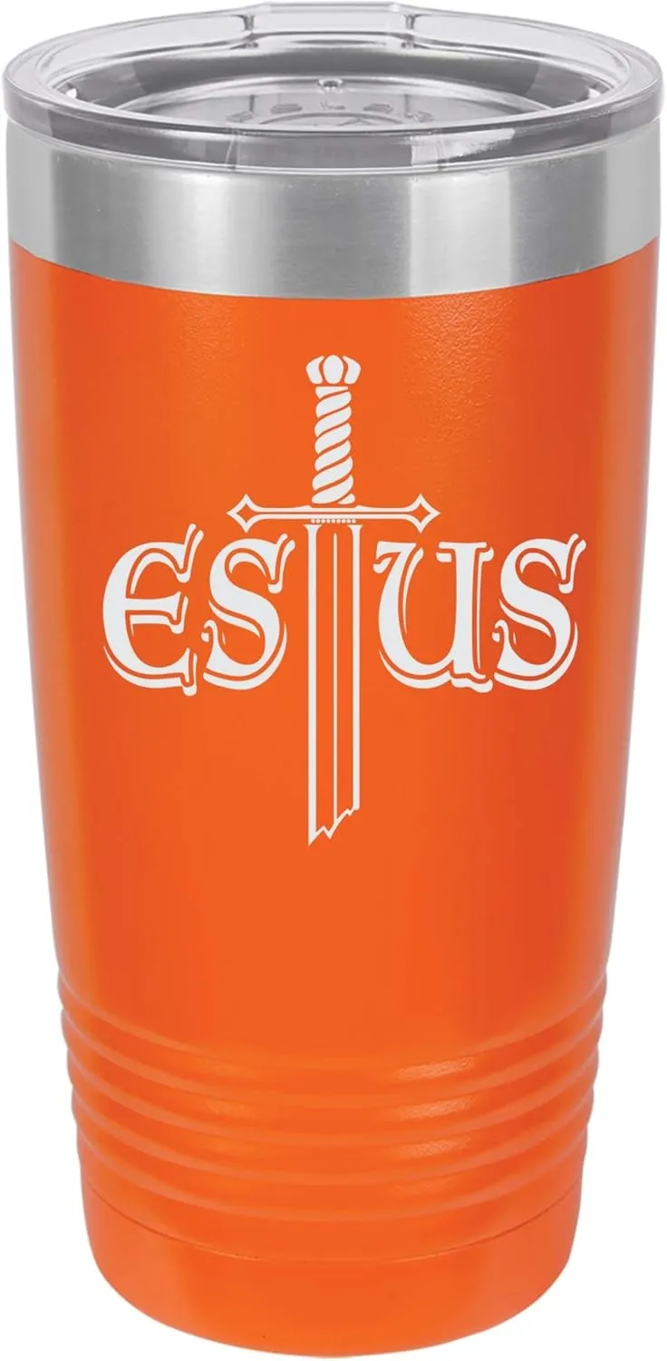Souls of the Dark Estus Flask Design Engraved Vacuum Insulated Travel Drink Tumbler, 20 Oz., Orange