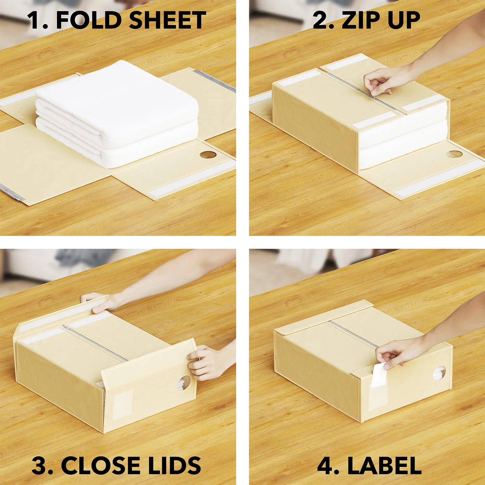 SpaceAid Foldable Bed Sheet Organizer 4 Pack Set, Beige