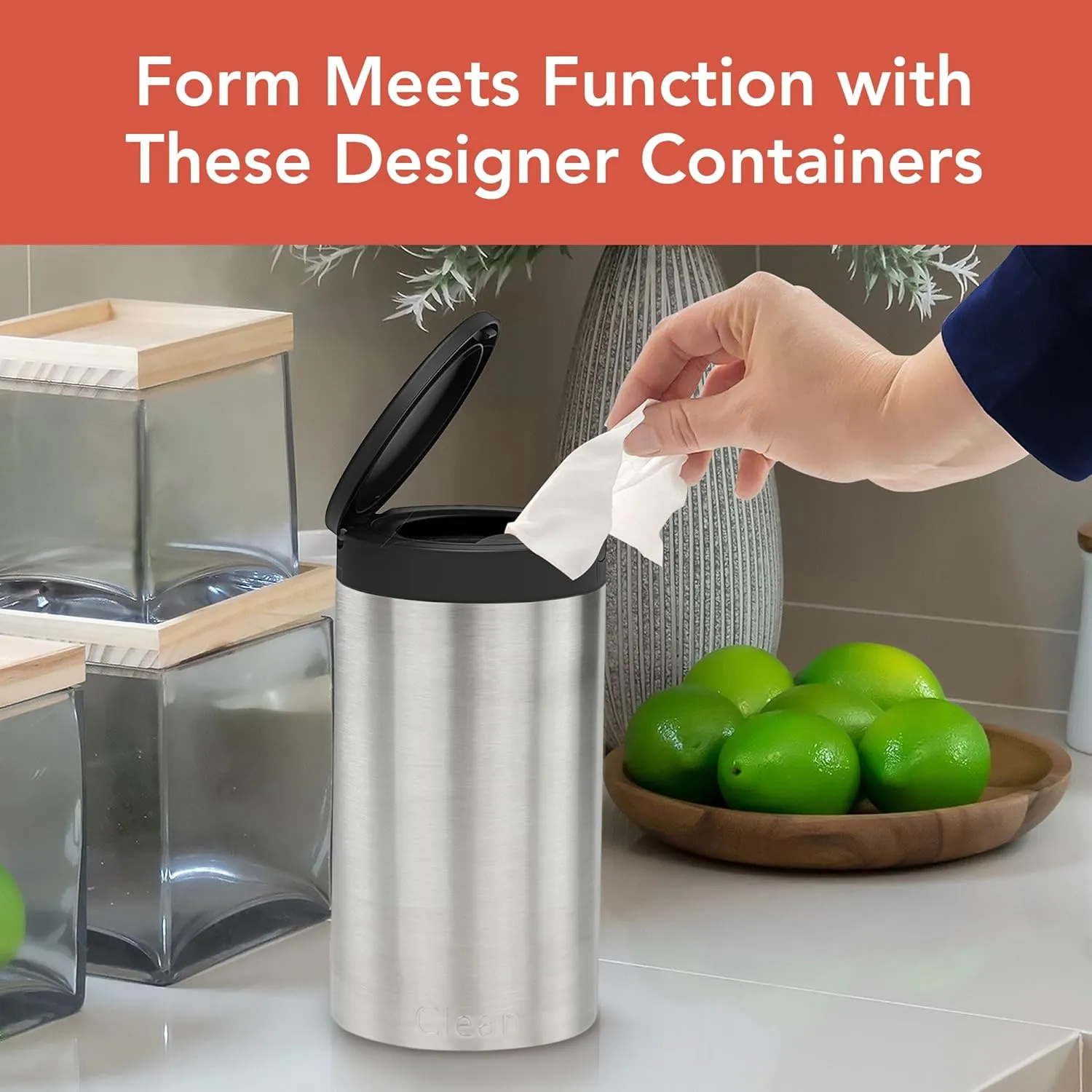 Spectrum Disinfecting Wipes Container with Push Button Lid - Refillable Dispenser for Bathroom, Kitchen, Classroom, Countertop, & Home - Stainless Steel & Rust-Resistant Disinfectant Wipes Holder