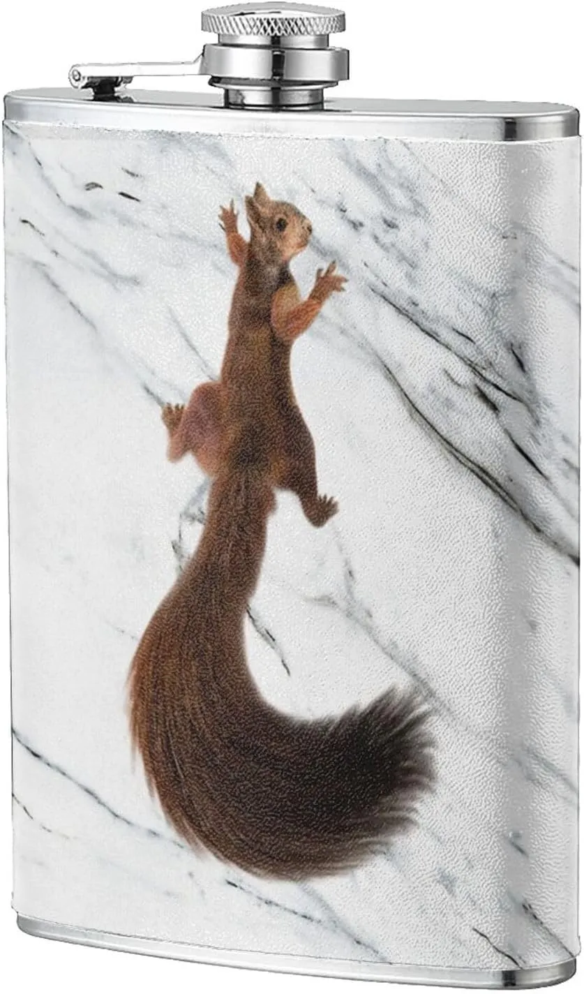Squirrel Classic Hip Flask 8 Oz, Stainless Steel Leakproof Hip Flask, Leather Wrapped With Lid
