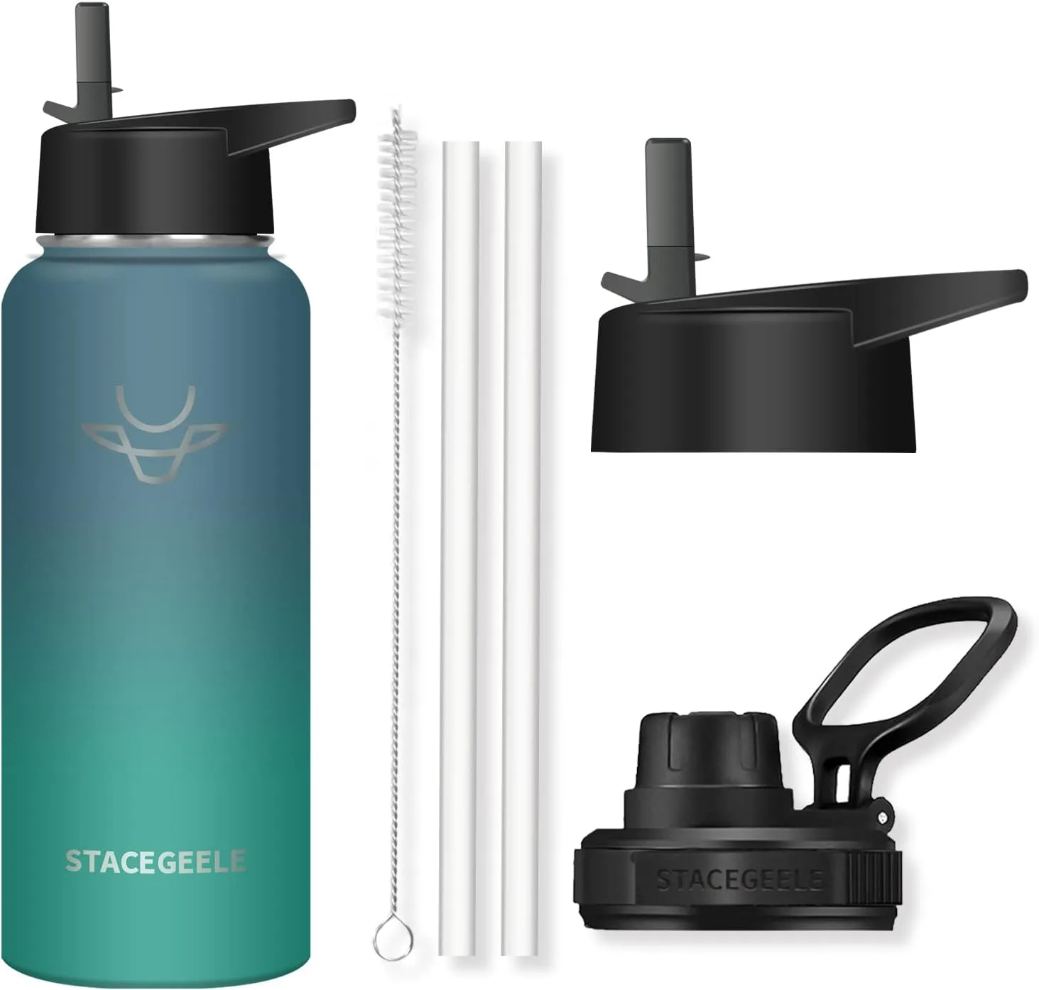 STACEGEELE Insulated Vacuum Water Bottle with Spout Lid & Screw on Top | Stainless Steel Flask for Kids Leak Proof Lightweight Eco Friendly 18oz / 24oz / 32 oz / 40oz(40oz Aurora)