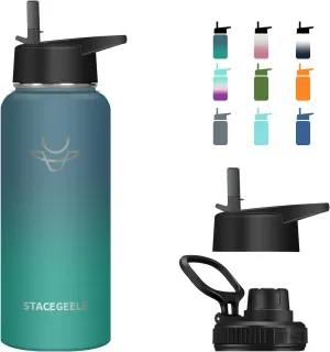 STACEGEELE Insulated Vacuum Water Bottle with Spout Lid & Screw on Top | Stainless Steel Flask for Kids Leak Proof Lightweight Eco Friendly 18oz / 24oz / 32 oz / 40oz(40oz Aurora)