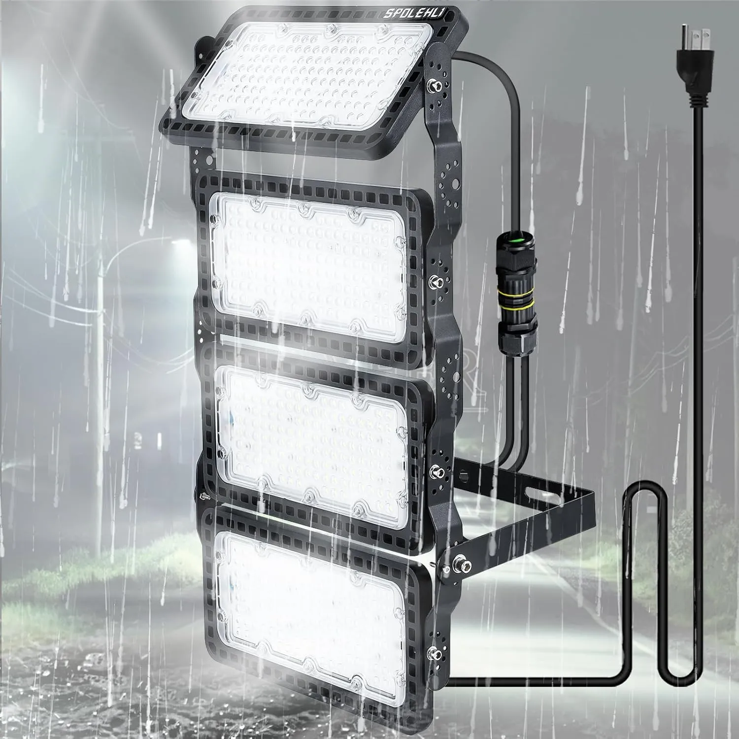 Stadium LED Flood Lights - Rotatable, Adjustable Arena Lighting, 52000LM, 400W Daylight, 5Ft Cable, US Plug, IP66 Waterproof Outdoor High-Intensity Field Light