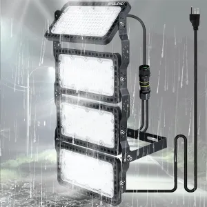 Stadium LED Flood Lights - Rotatable, Adjustable Arena Lighting, 52000LM, 400W Daylight, 5Ft Cable, US Plug, IP66 Waterproof Outdoor High-Intensity Field Light