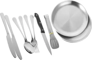 Stainless Steel Camping Cutlery Set 10pc Portable Picnic Utensils Travel Cutlery Set Case Outdoor Tableware Outdoor Gear