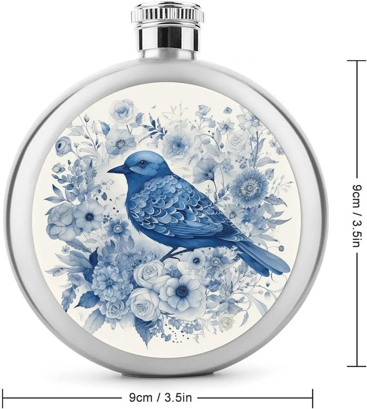 Stainless Steel Flasks for Liquor for Men Women,Bluebird And Flowers Print Round Small Hip Liquor Flask,Portable Cute Funny Wine Whiskey Flask for Gift Camping Outdoor Activitie Wedding Party,5oz