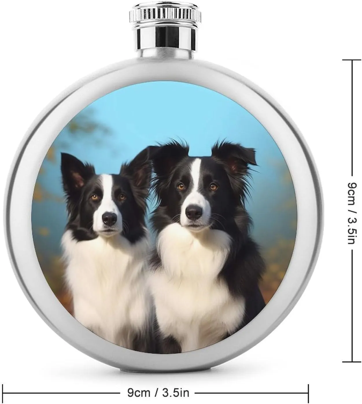 Stainless Steel Flasks for Liquor for Men Women,Border Collie Print Round Small Hip Liquor Flask,Portable Cute Funny Wine Whiskey Flask for Gift Camping Outdoor Activitie Wedding Party,5oz