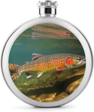 Stainless Steel Flasks for Liquor for Men Women,Brook Trout Fly Fishing Print Round Small Hip Liquor Flask,Portable Cute Funny Wine Whiskey Flask for Gift Camping Outdoor Activitie Wedding Party,5oz