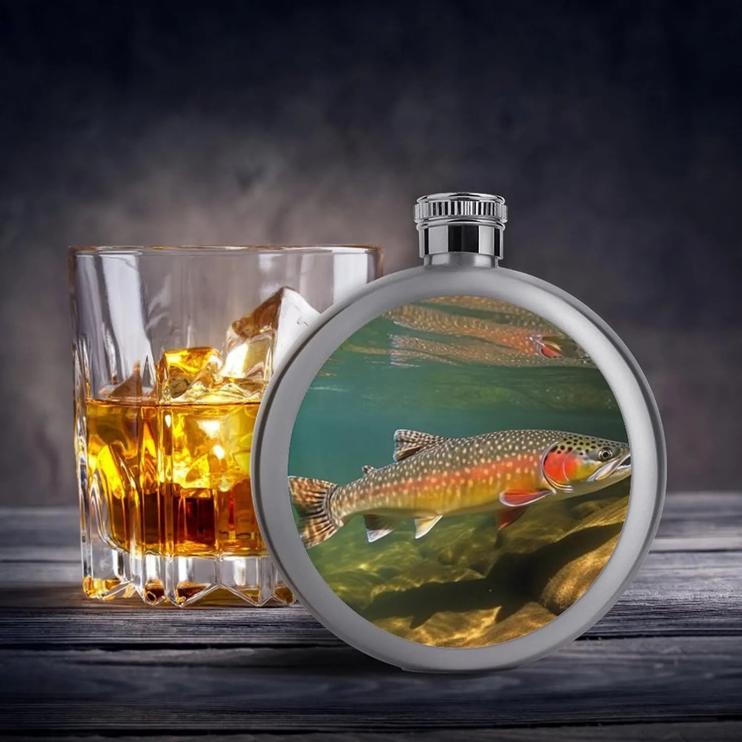 Stainless Steel Flasks for Liquor for Men Women,Brook Trout Fly Fishing Print Round Small Hip Liquor Flask,Portable Cute Funny Wine Whiskey Flask for Gift Camping Outdoor Activitie Wedding Party,5oz