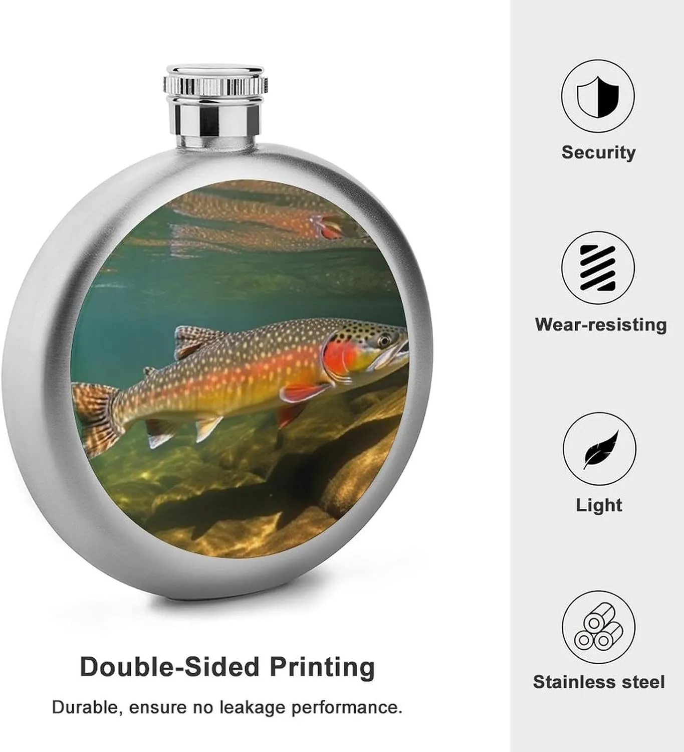 Stainless Steel Flasks for Liquor for Men Women,Brook Trout Fly Fishing Print Round Small Hip Liquor Flask,Portable Cute Funny Wine Whiskey Flask for Gift Camping Outdoor Activitie Wedding Party,5oz