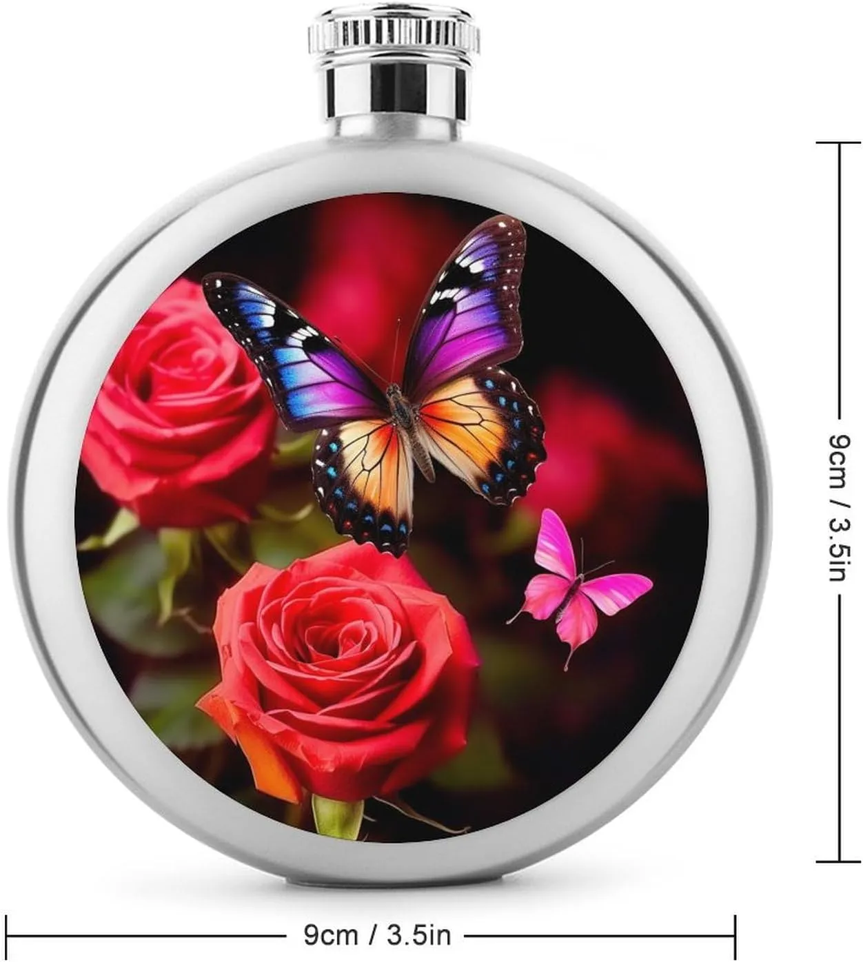 Stainless Steel Flasks for Liquor for Men Women,Butterfly And Rose Print Round Small Hip Liquor Flask,Portable Cute Funny Wine Whiskey Flask for Gift Camping Outdoor Activitie Wedding Party,5oz