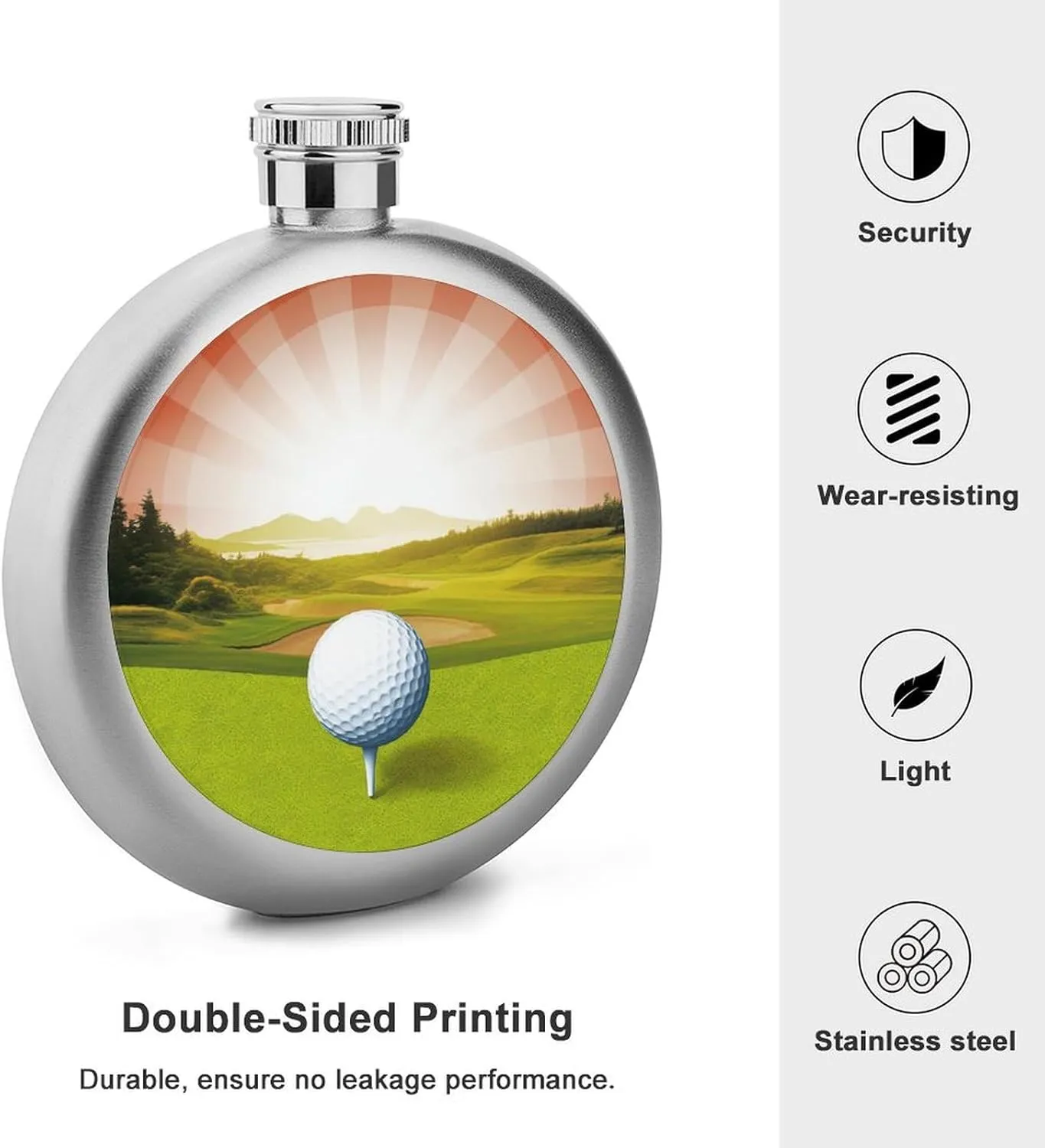 Stainless Steel Flasks for Liquor for Men Women,Golf Sport Print Round Small Hip Liquor Flask,Portable Cute Funny Wine Whiskey Flask for Gift Camping Outdoor Activitie Wedding Party,5oz