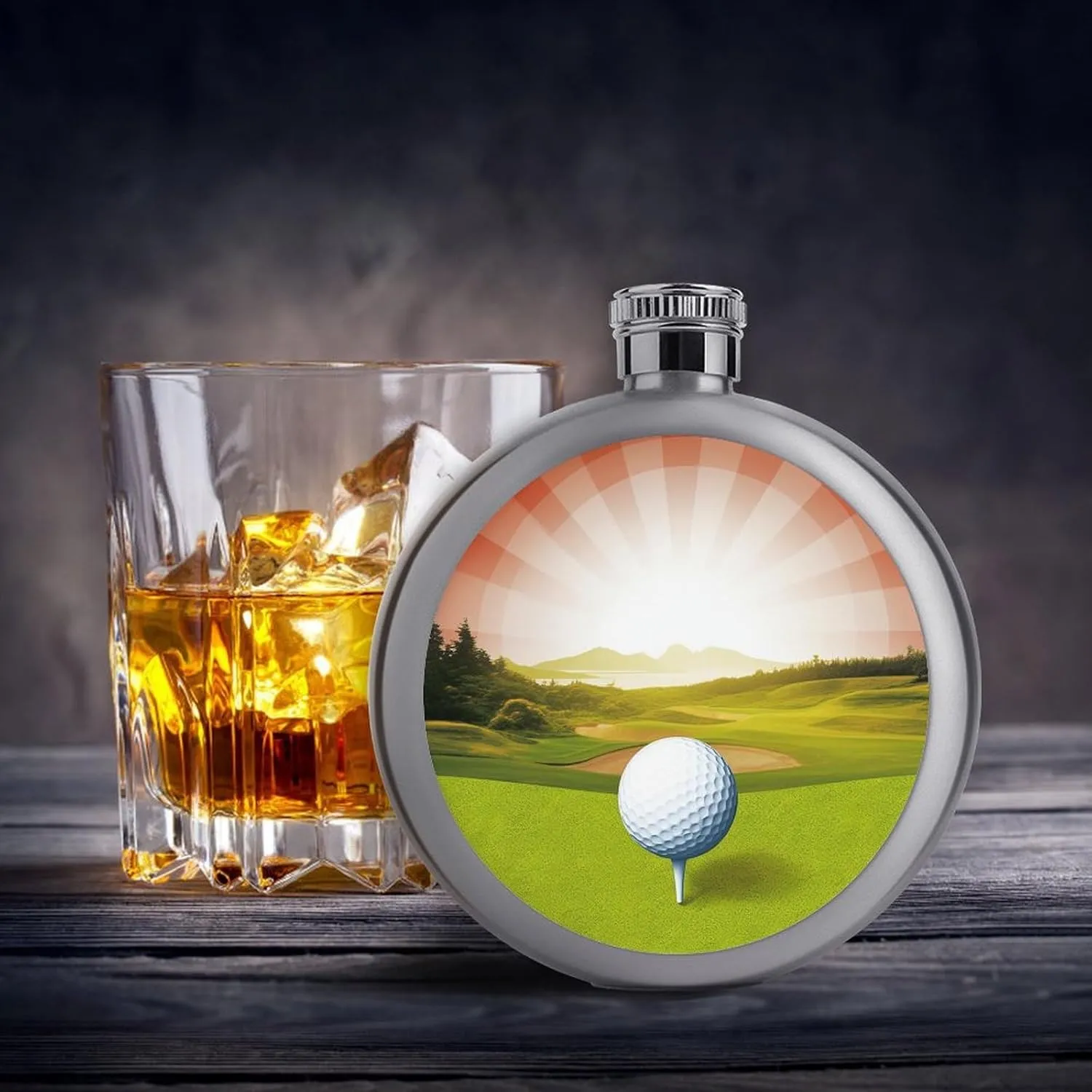 Stainless Steel Flasks for Liquor for Men Women,Golf Sport Print Round Small Hip Liquor Flask,Portable Cute Funny Wine Whiskey Flask for Gift Camping Outdoor Activitie Wedding Party,5oz