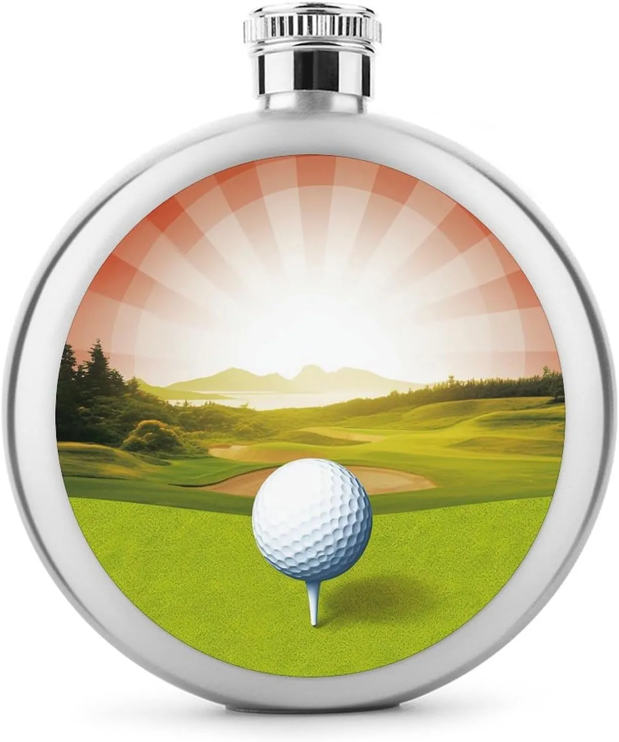 Stainless Steel Flasks for Liquor for Men Women,Golf Sport Print Round Small Hip Liquor Flask,Portable Cute Funny Wine Whiskey Flask for Gift Camping Outdoor Activitie Wedding Party,5oz