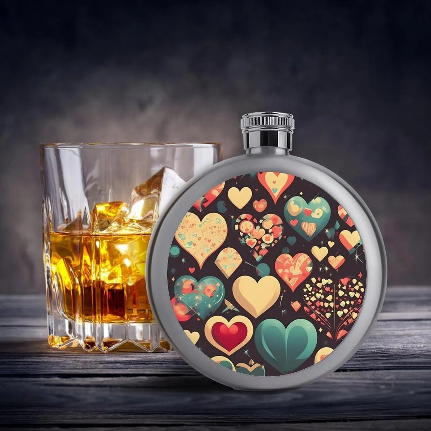 Stainless Steel Flasks for Liquor for Men Women,Heart Crush Flower Print Round Small Hip Liquor Flask,Portable Cute Funny Wine Whiskey Flask for Gift Camping Outdoor Activitie Wedding Party,5oz