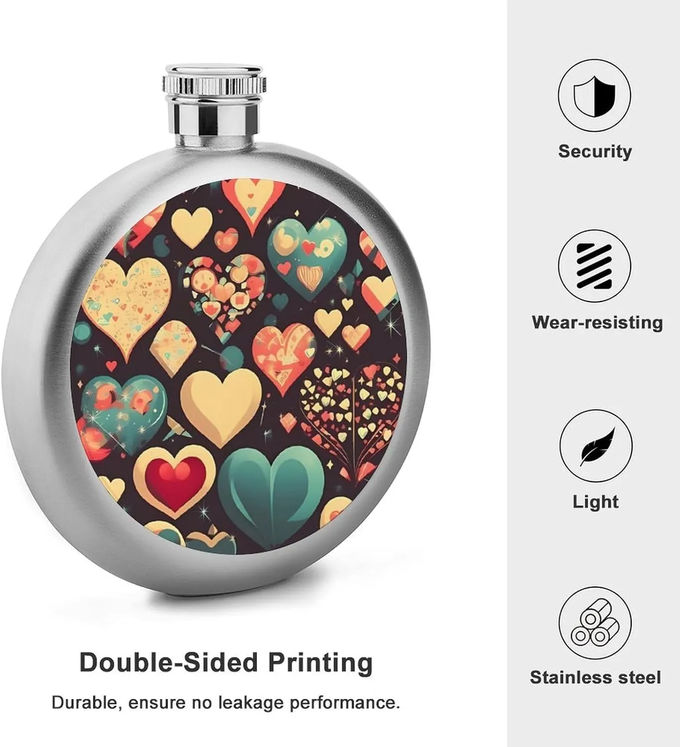 Stainless Steel Flasks for Liquor for Men Women,Heart Crush Flower Print Round Small Hip Liquor Flask,Portable Cute Funny Wine Whiskey Flask for Gift Camping Outdoor Activitie Wedding Party,5oz