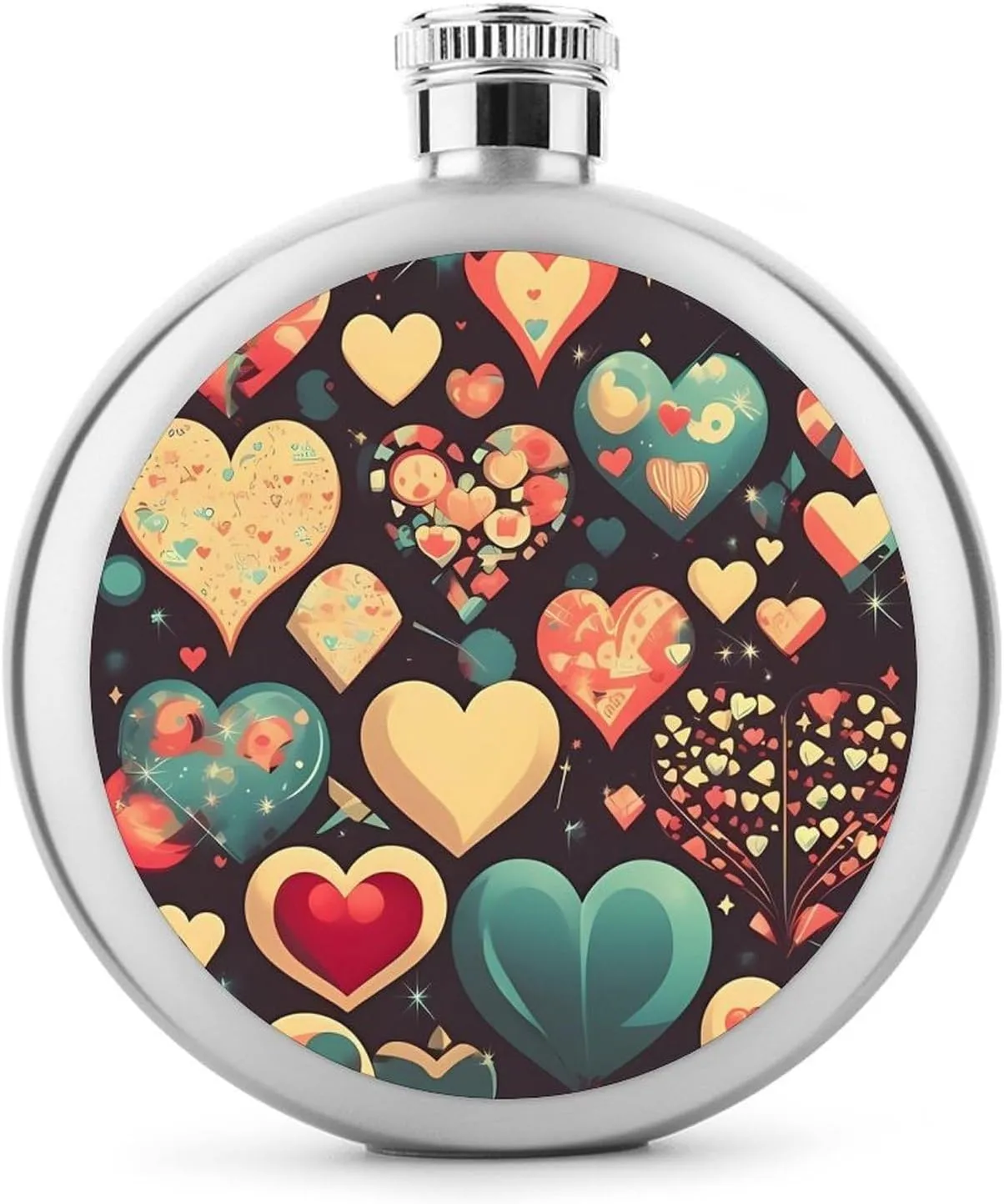 Stainless Steel Flasks for Liquor for Men Women,Heart Crush Flower Print Round Small Hip Liquor Flask,Portable Cute Funny Wine Whiskey Flask for Gift Camping Outdoor Activitie Wedding Party,5oz