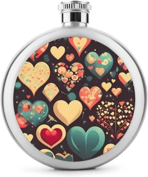 Stainless Steel Flasks for Liquor for Men Women,Heart Crush Flower Print Round Small Hip Liquor Flask,Portable Cute Funny Wine Whiskey Flask for Gift Camping Outdoor Activitie Wedding Party,5oz