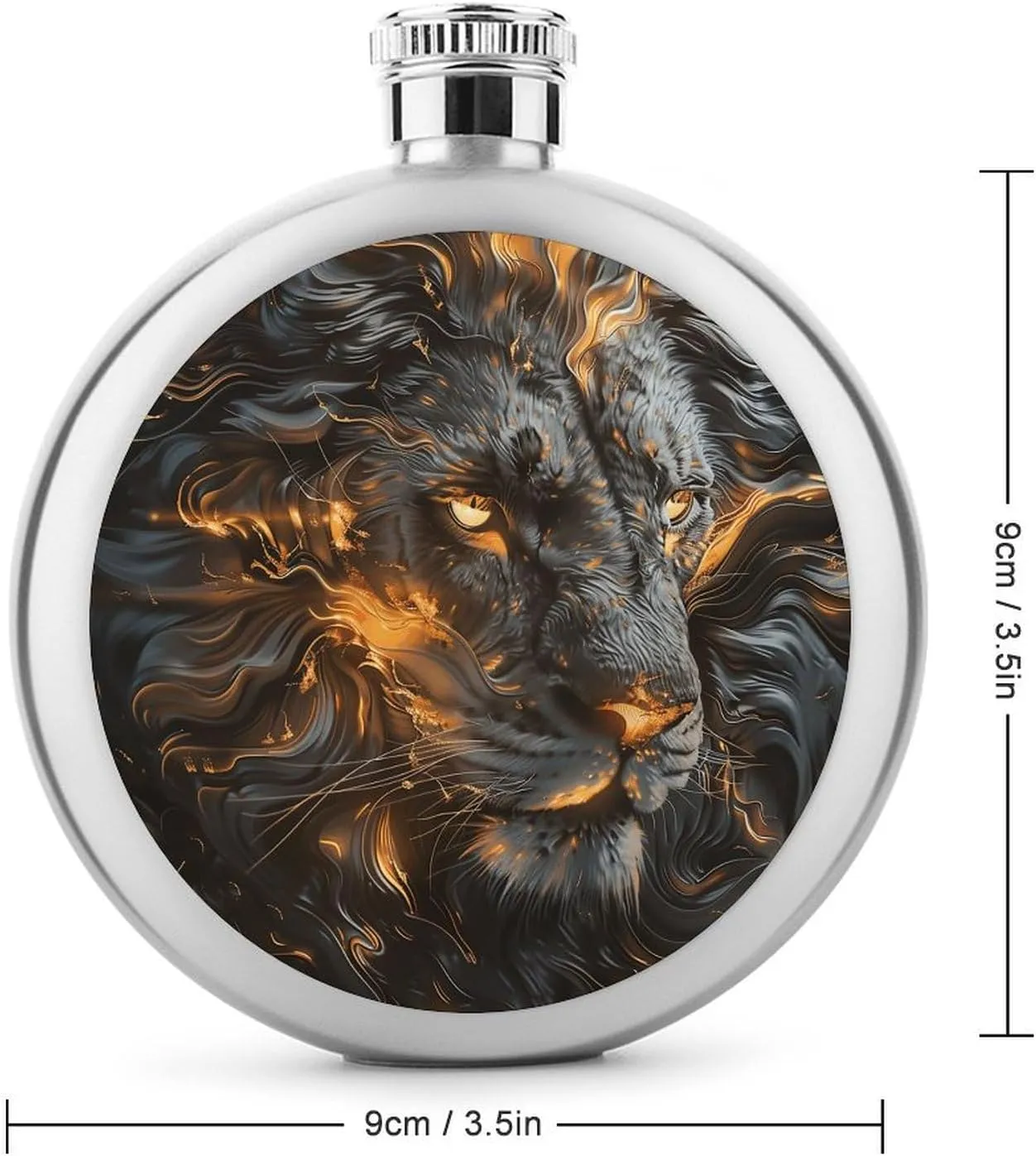 Stainless Steel Flasks for Liquor for Men Women,Lion with Fire Print Round Small Hip Liquor Flask,Portable Cute Funny Wine Whiskey Flask for Gift Camping Outdoor Activitie Wedding Party,5oz