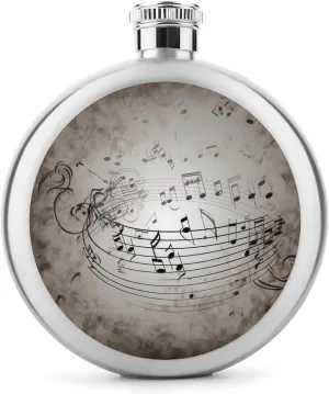Stainless Steel Flasks for Liquor for Men Women,Music Note Wall Print Round Small Hip Liquor Flask,Portable Cute Funny Wine Whiskey Flask for Gift Camping Outdoor Activitie Wedding Party,5oz