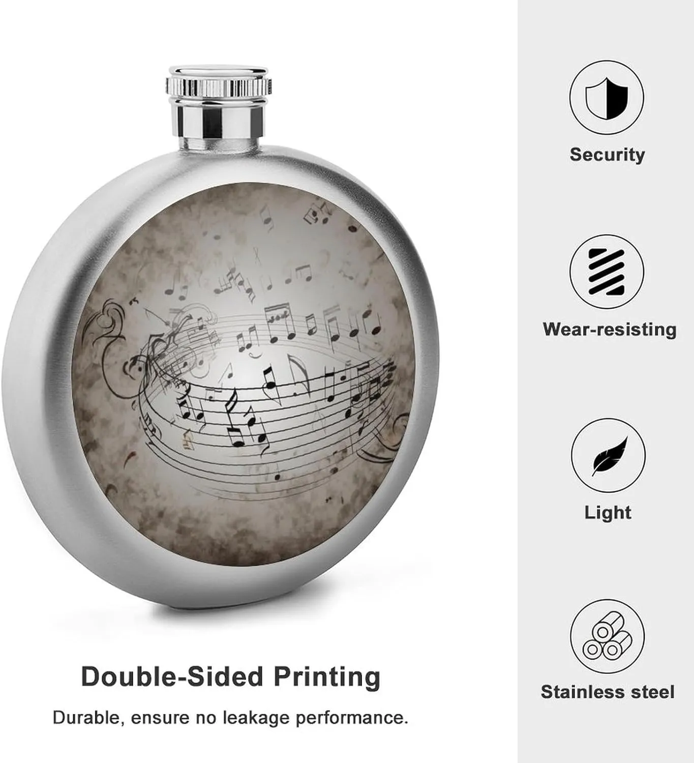 Stainless Steel Flasks for Liquor for Men Women,Music Note Wall Print Round Small Hip Liquor Flask,Portable Cute Funny Wine Whiskey Flask for Gift Camping Outdoor Activitie Wedding Party,5oz