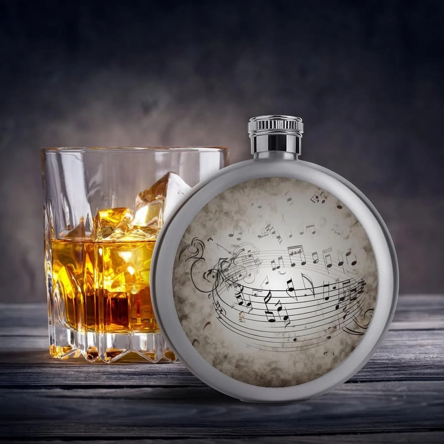 Stainless Steel Flasks for Liquor for Men Women,Music Note Wall Print Round Small Hip Liquor Flask,Portable Cute Funny Wine Whiskey Flask for Gift Camping Outdoor Activitie Wedding Party,5oz