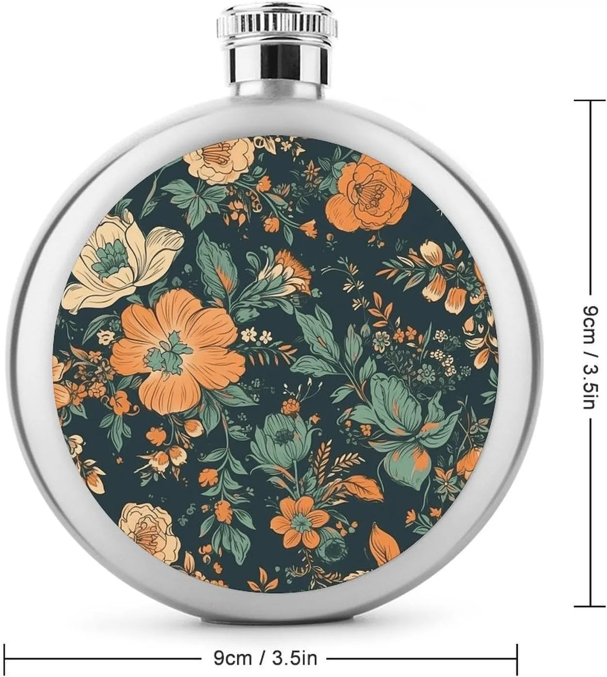 Stainless Steel Flasks for Liquor for Men Women,Orange And Green Flowers Print Round Small Hip Liquor Flask,Portable Cute Funny Wine Whiskey Flask for Gift Camping Outdoor Activitie Wedding Party,5oz