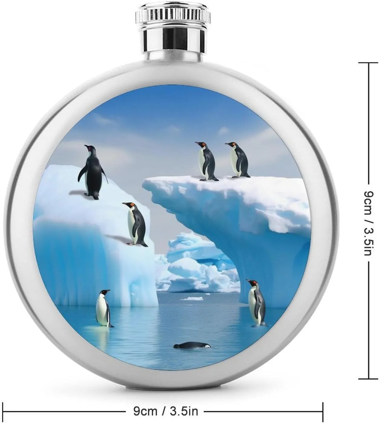 Stainless Steel Flasks for Liquor for Men Women,Penguins On The Iceberg Print Round Small Hip Liquor Flask,Portable Cute Funny Wine Whiskey Flask for Gift Camping Outdoor Activitie Wedding Party,5oz
