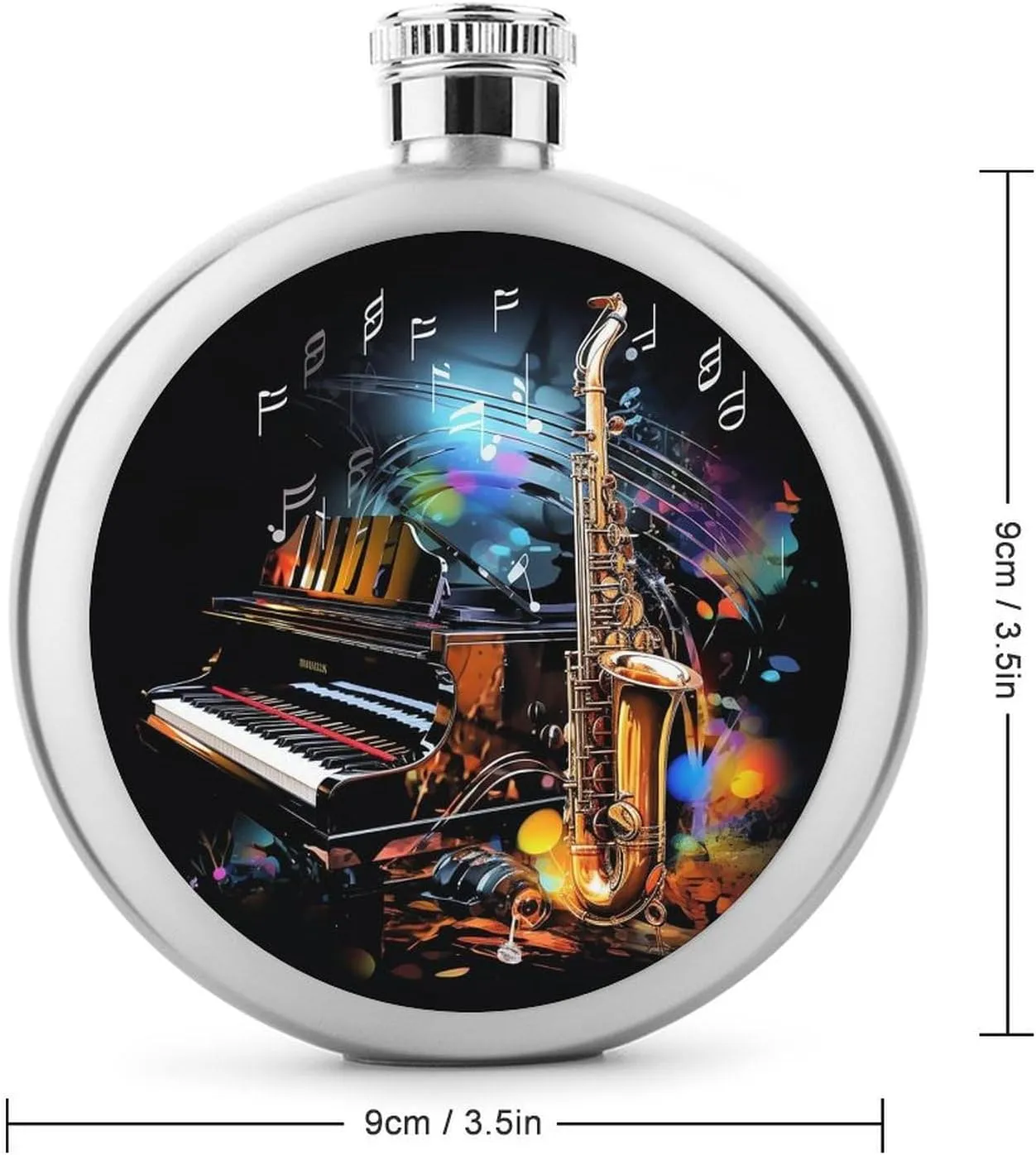 Stainless Steel Flasks for Liquor for Men Women,Saxophone And Piano Print Round Small Hip Liquor Flask,Portable Cute Funny Wine Whiskey Flask for Gift Camping Outdoor Activitie Wedding Party,5oz