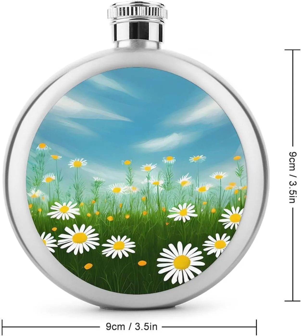 Stainless Steel Flasks for Liquor for Men Women,Spring Daisy Flowers Print Round Small Hip Liquor Flask,Portable Cute Funny Wine Whiskey Flask for Gift Camping Outdoor Activitie Wedding Party,5oz