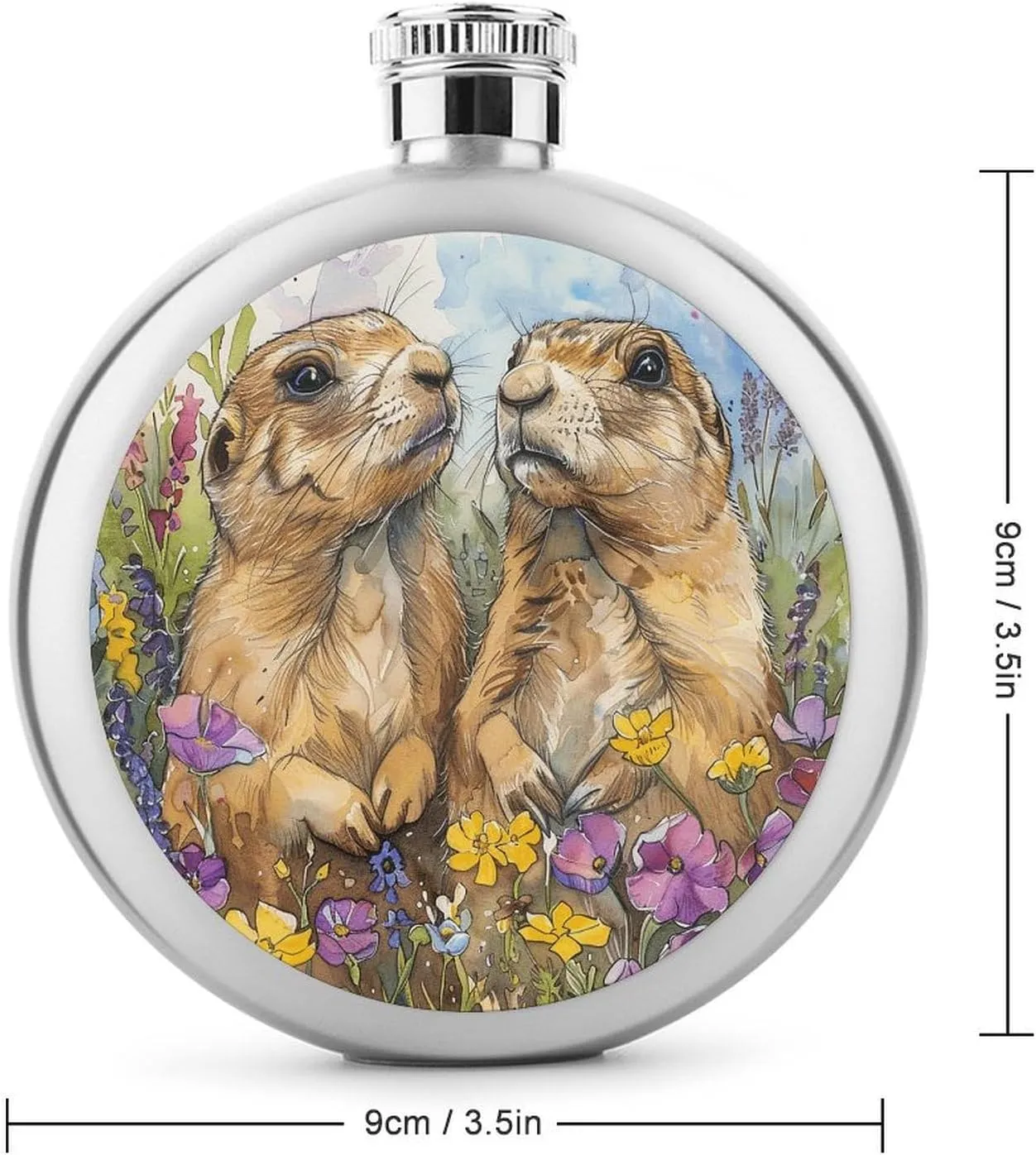 Stainless Steel Flasks for Liquor for Men Women,Two Prairie Dogs Print Round Small Hip Liquor Flask,Portable Cute Funny Wine Whiskey Flask for Gift Camping Outdoor Activitie Wedding Party,5oz