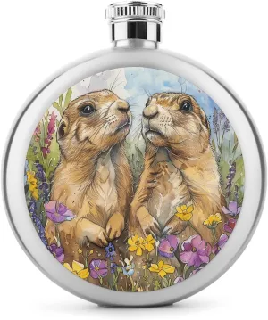Stainless Steel Flasks for Liquor for Men Women,Two Prairie Dogs Print Round Small Hip Liquor Flask,Portable Cute Funny Wine Whiskey Flask for Gift Camping Outdoor Activitie Wedding Party,5oz
