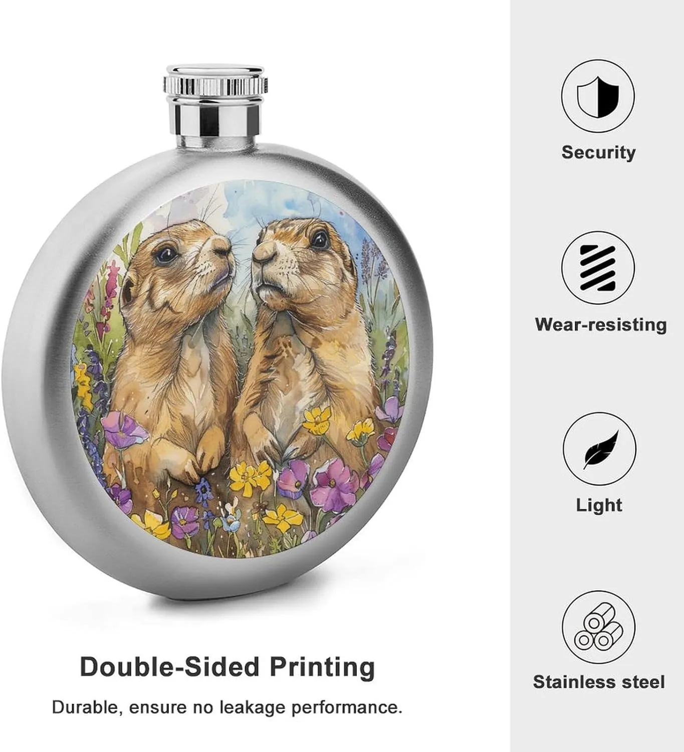 Stainless Steel Flasks for Liquor for Men Women,Two Prairie Dogs Print Round Small Hip Liquor Flask,Portable Cute Funny Wine Whiskey Flask for Gift Camping Outdoor Activitie Wedding Party,5oz