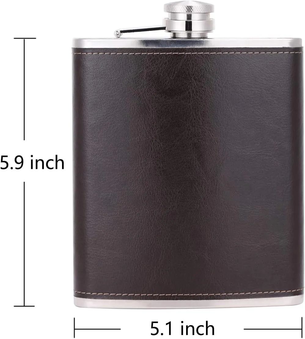 Stainless Steel Hip Flask, 18 oz, Coffee, Large Capacity, Leather Wrapped