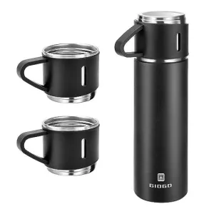 Stainless Steel Vacuum Flask Set with 3 Steel Cups