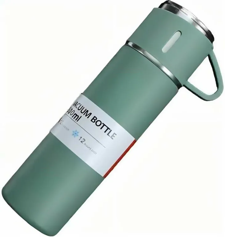 Stainless Steel Vacuum Flask with 2 Steel Cups & Gift Box (500ML,Green)