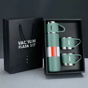 Stainless Steel Vacuum Flask with 2 Steel Cups & Gift Box (500ML,Green)