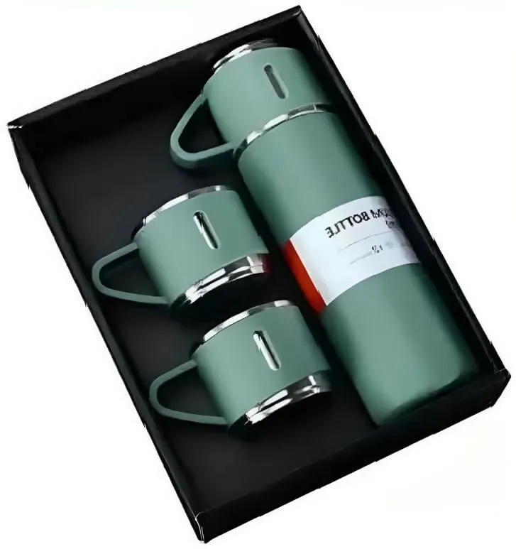Stainless Steel Vacuum Flask with 2 Steel Cups & Gift Box (500ML,Green)