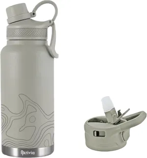 Stainless Steel Water Bottle - Ultra Tough 32oz / 1 Liter Vacuum Insulated Double Wall Flask, Metal Canteen, (Sandstone/Gray)
